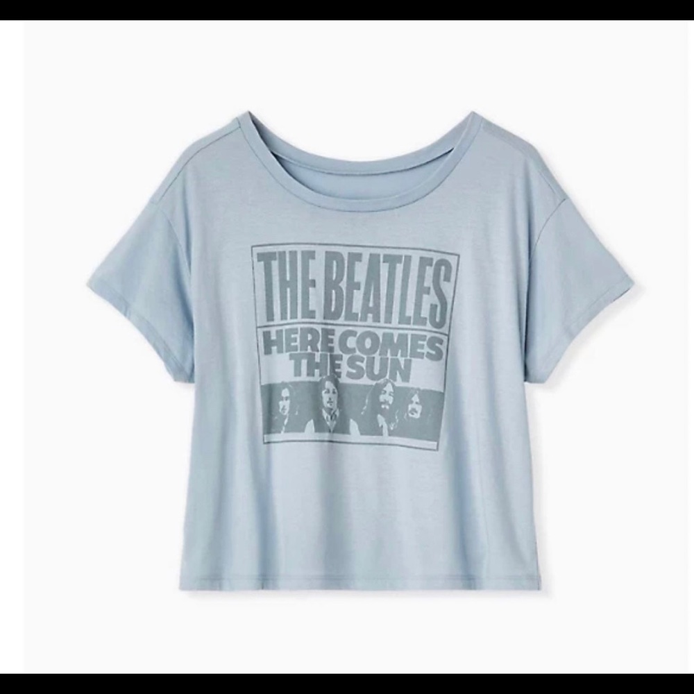 NWT Size 0 Torrid The Beatles Here Comes The Sun Light Blue Crop Crew Tee